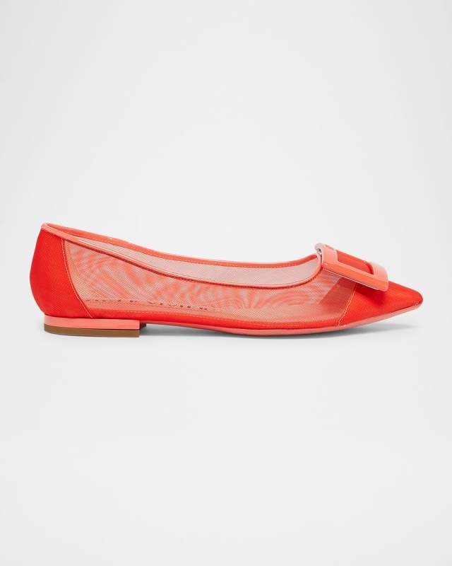 Grommettine Mesh Net Buckle Ballerina Flats